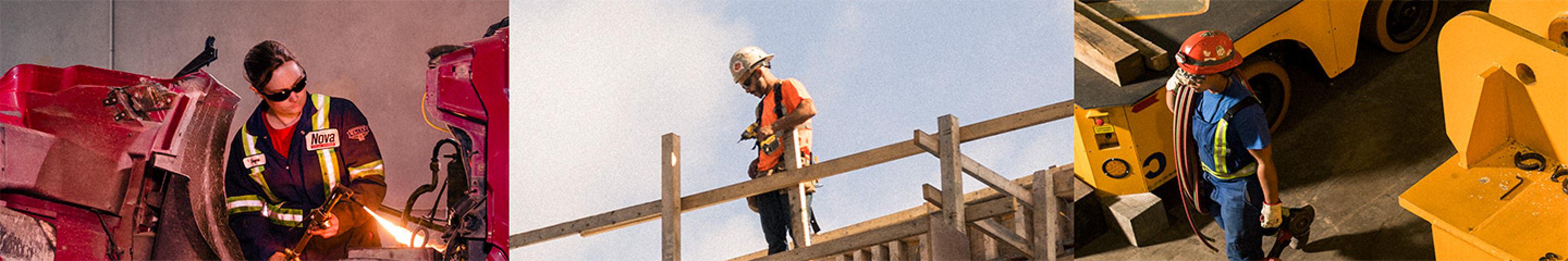 Welders, carpenters and steamfitters at work.